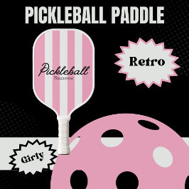 RETRO Roze Strepen en Bloemen Naam Pickleball Paddle
