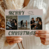 Retro  Roze Strepen Foto Kerst Feestdagenkaart