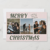 Retro  Roze Strepen Foto Kerst Feestdagenkaart (Voorkant)