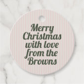 Retro Roze Strepen Groen Vrolijk Kerstfeest Bedankjes Labels (Voorkant)