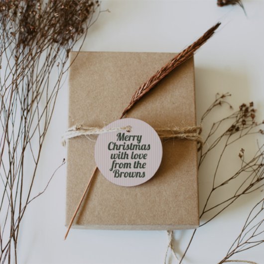 Retro Roze Strepen Groen Vrolijk Kerstfeest Bedankjes Labels