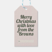 Retro  Roze Strepen Groen Vrolijk Kerstfeest Cadeaulabel (Voorkant)