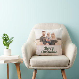 Retro Roze Strepen Groen Vrolijk Kerstfeest Kussen