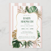 Retro roze strepen palm strand Baby shower Kaart (Voorkant / Achterkant)