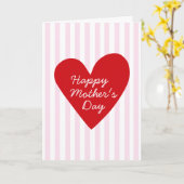 Retro Roze Strepen Rood Hart Foto Moederdag Kaart (Gele Bloem)