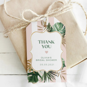 Retro roze strepen tropische bruids dank u cadeaulabel