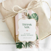 Retro roze strepen tropische bruids dank u cadeaulabel