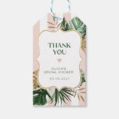 Retro roze strepen tropische bruids dank u cadeaulabel (Voorkant)