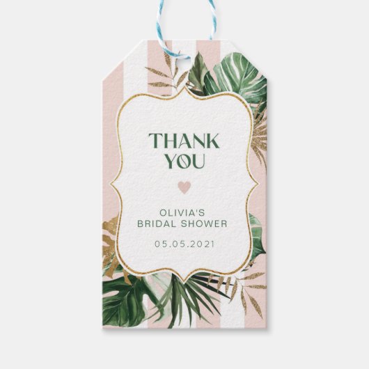 Retro roze strepen tropische bruids dank u cadeaulabel (Voorkant)