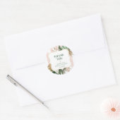 Retro roze strepen tropische bruiloft ronde sticker (Envelop)