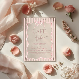 Retro Roze Strik Cafe Bebe Meisje Koffie Baby Show Acryl Uitnodigingen