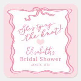 Retro Roze Strik Zij Gaat Trouwen Vierkante Sticker