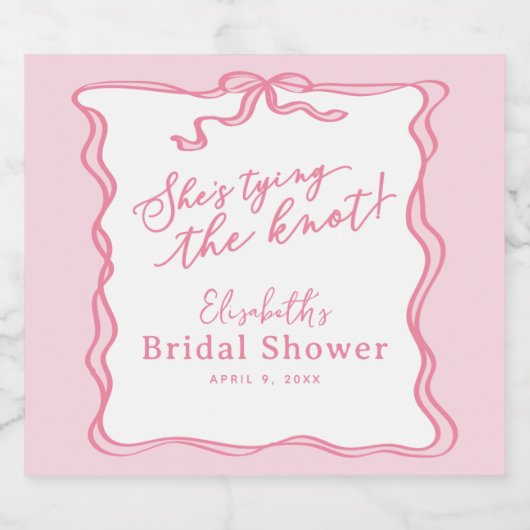 Retro Roze Strik Zij Krijgt een Knoop Sparkling Wijnetiket (Enkel label)