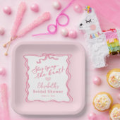 Retro Roze Strik Zij Krijgt een Ring aan de Vinger Papieren Bordje (Feest)