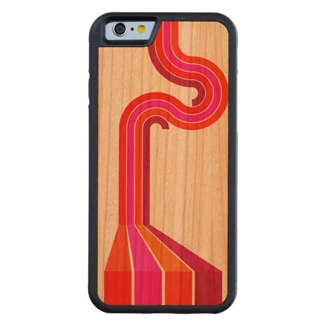 Retro Roze Stripes Patroon Carved Wood iPhone Hoesje (Achterkant)