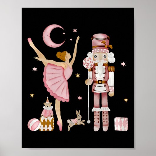 Retro Roze Suiker Plum Fairy Notenkraker Kerst C Poster (Voorkant)