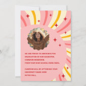 Retro roze sunburst afstuderen jaarfoto afstuderen aankondiging (Achterkant)