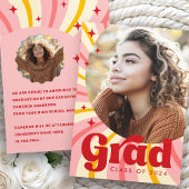 Retro roze sunburst afstuderen jaarfoto afstuderen aankondiging