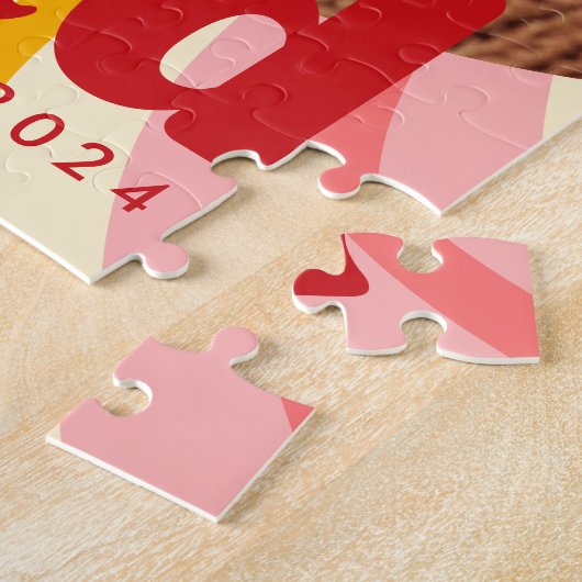 Retro roze sunburst afstuderen jaarfoto afstuderen legpuzzel (Zijkant)