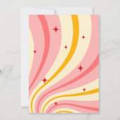 Retro roze sunburst rode sterren boog verjaardagsf kaart (Achterkant)