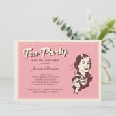 Retro Roze Tea Party Uitnodigingen (Staand voorkant)
