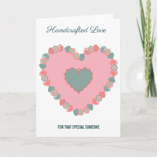 Retro Roze & Teal Bloemhart Romantische Groet Kaart
