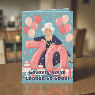Retro Roze Teal Fantastische 70e Verjaardag van Vr Kaart