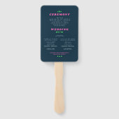 Retro Roze & Teal Hippie Groovy Huwelijksprogramma Handwaaier (Achterkant)