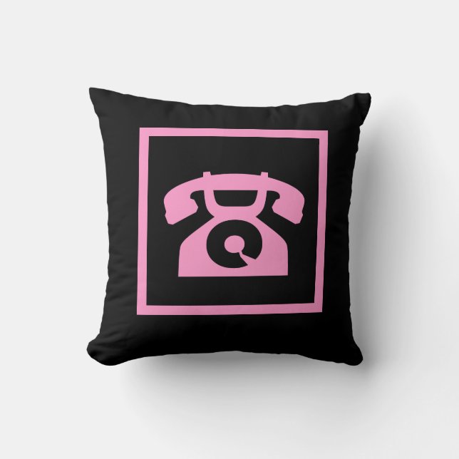 retro roze telefoon op zwarte kussen (Voorkant)