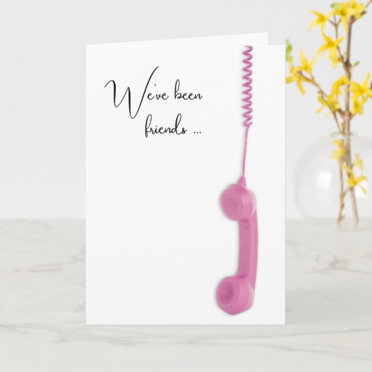 Retro roze telefoon verjaardag kaart (Gele Bloem)