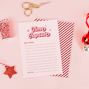 Retro Roze Tijd Capsule Kerst Baby shower Spel Notitiekaartje