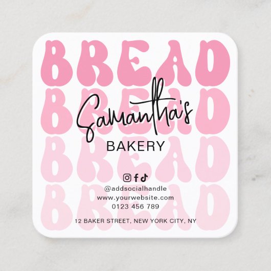 Retro Roze Trendy Brood Loaf Care Instructies Vierkante Visitekaartje (Voorkant)