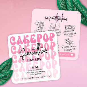 Retro Roze Trendy Cake Pops Verzorgingsinstructies Vierkante Visitekaartje
