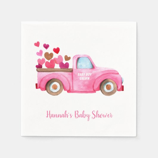Retro Roze Truck Waterverf Baby shower Servet (Voorkant)