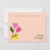 Retro Roze Tulpen Pastelperzik met de hand geïllus Notitiekaartje (Voorkant)