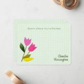 Retro Roze Tulpen Pastelperzik met de hand geïllus Notitiekaartje (Voorkant / Achterkant in situ)