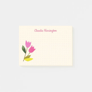 Retro Roze Tulpen Pastelperzik met de hand geïllus Post-it® Notes