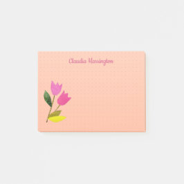 Retro Roze Tulpen Pastelperzik met de hand geïllus Post-it® Notes