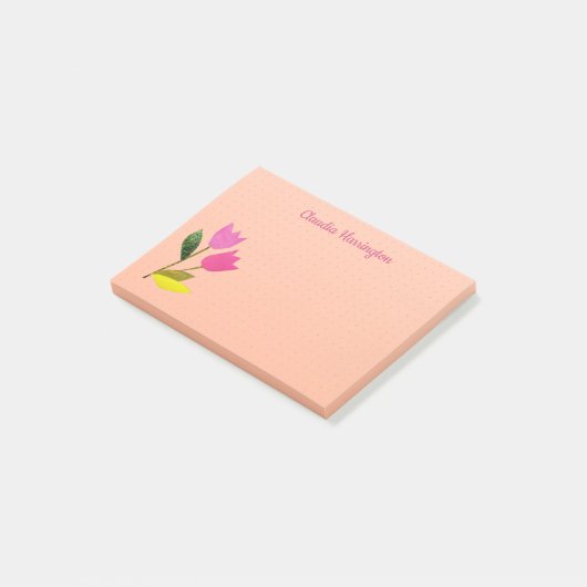 Retro Roze Tulpen Pastelperzik met de hand geïllus Post-it® Notes (Schuin)