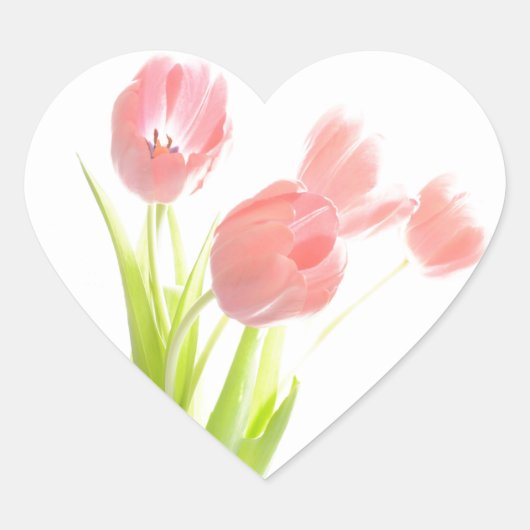 Retro roze tulpenbloem Scrapbook hart sticker (Voorkant)