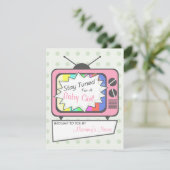 Retro Roze tv Set Baby shower Uitnodiging (Staand voorkant)
