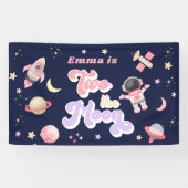 Retro Roze Twee de maan Verjaardag Spandoek (Horizontaal)