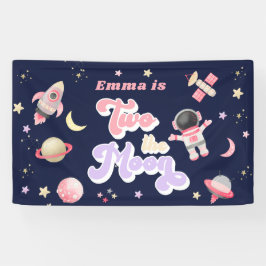 Retro Roze Twee de maan Verjaardag Spandoek