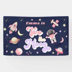 Retro Roze Twee de maan Verjaardag Spandoek