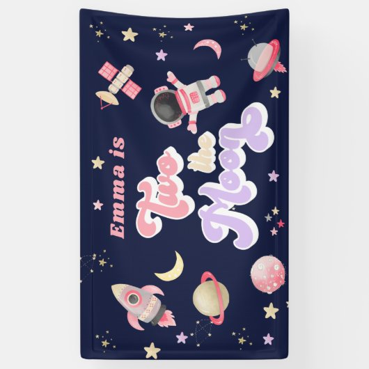 Retro Roze Twee de maan Verjaardag Spandoek (Verticaal)