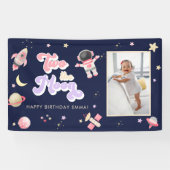 Retro Roze Twee de maan Verjaardag Spandoek (Horizontaal)