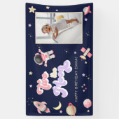 Retro Roze Twee de maan Verjaardag Spandoek (Verticaal)