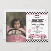 Retro Roze Twee Snelle Race Auto 2e Verjaardag Fot Kaart (Voorkant)