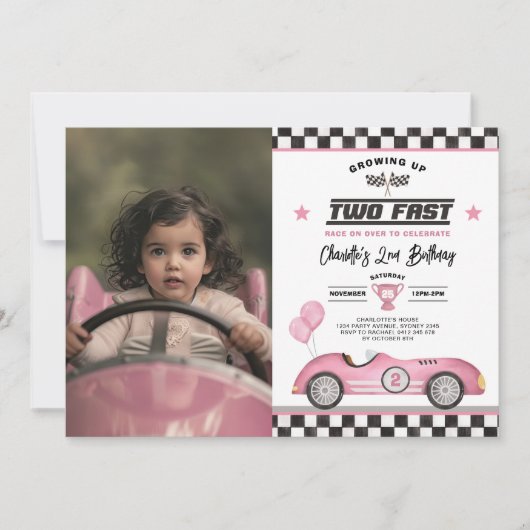 Retro Roze Twee Snelle Race Auto 2e Verjaardag Fot Kaart (Voorkant)