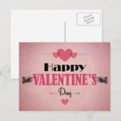 Retro Roze Valentijnsdag Kaart - Harten en Handen (Voorkant / Achterkant)